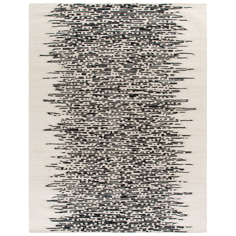 Metro Hand Tufted Wool/Cotton Abstract Rug in Ivory/Black, Rectangle 8' x 10'