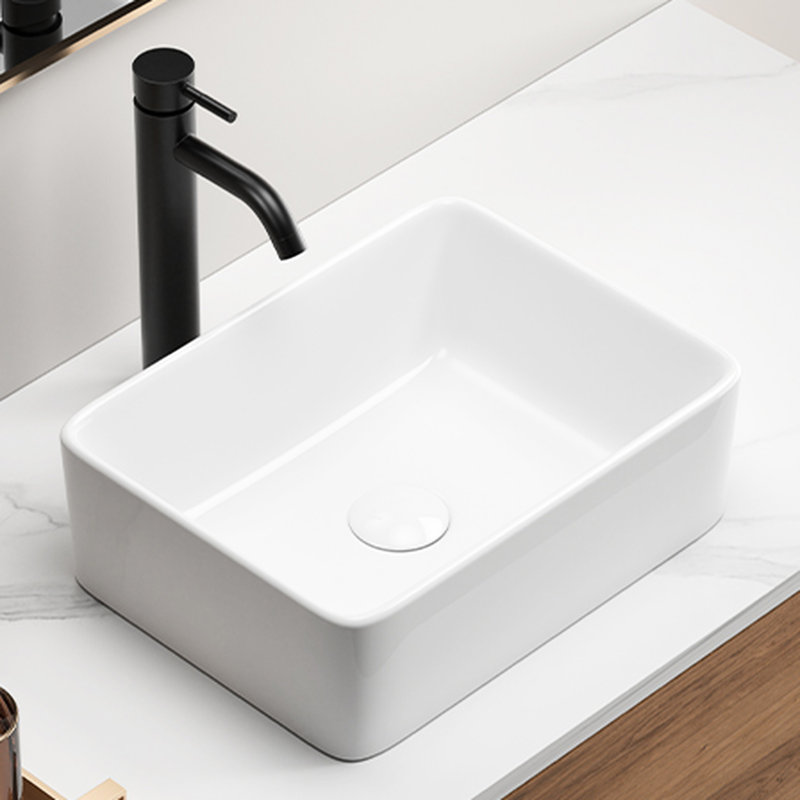Lavabo vasque de salle de bain rectangulaire blanc 16 po x 12 po, drain central de 1 à 3/4 po et lavabo de comptoir en céramique lisse pour salle de bain, conception rectangulaire, argile