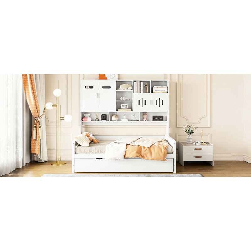 Lit de jour simple moderne avec lit gigogne et armoire, finition blanche - pratique intégrée en bois chic, Blanc