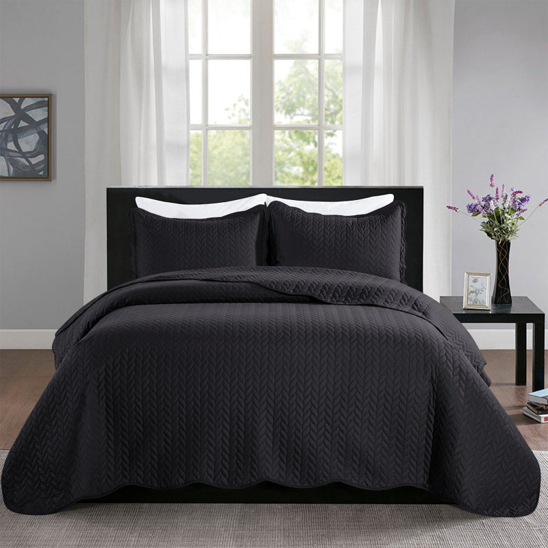 Embossed Bedspread Set For Twin | Hotel-Quality Quilt Set, Black, Twin Bedspread ( 66 x 86 )+ 1 Standard Pillowcases