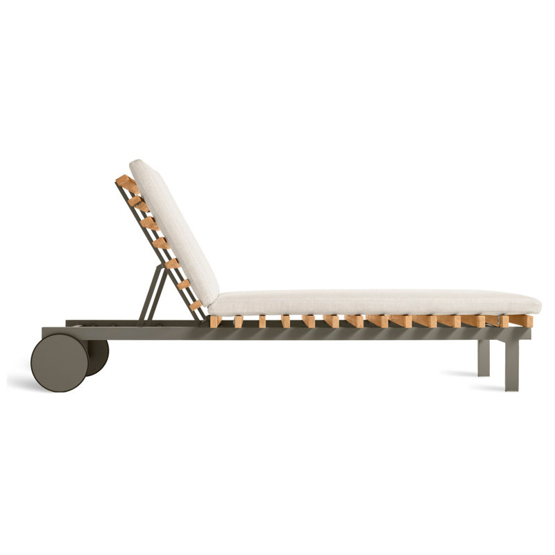 Perch Outdoor Teak Chaise Lounge, Sunbrella Linen, Charcoal