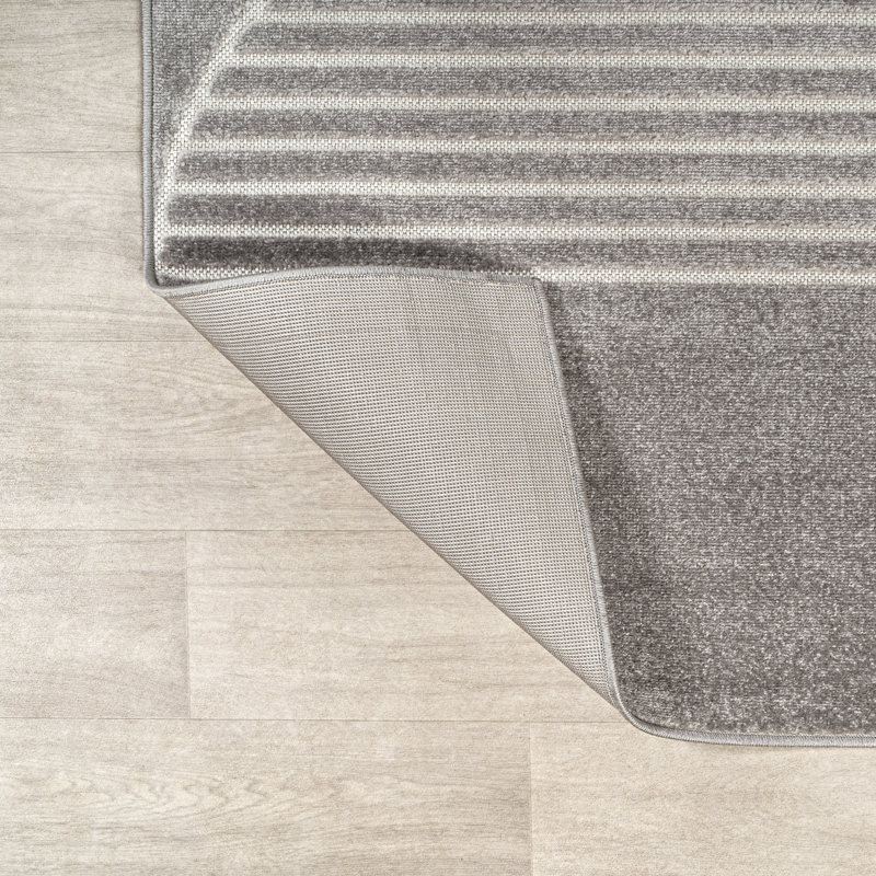 Tapis intérieur / extérieur rayé gris / crème Rysler, Rectangle 7 pi 10 po x 10 pi