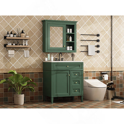 Ensemble de meuble-lavabo autoportant 30 po avec lavabo supérieur, meuble-lavabo moderne avec 2 tiroirs et tiroir basculant, meuble-lavabo autoportant avec miroir et meuble-lavabo simple