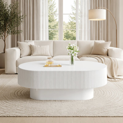 Table basse ovale de style campagnard 48,4 "avec plateau de table épais de 10,7" de style crème moderne