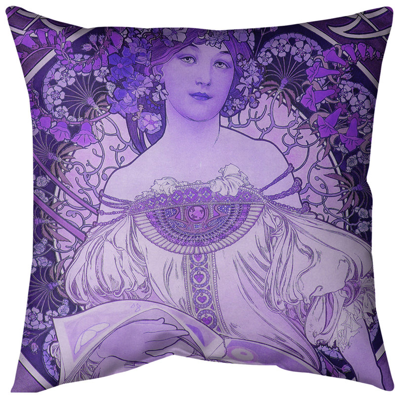 Housse de coussin Alphonse Mucha, 20 po x 20 po, Mauve, Polyester sergé