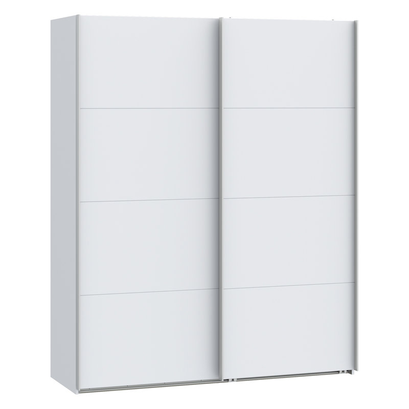Modern Wardrobe with 2 Sliding Doors, Engineered Wood, White, 210.5cm H x 170.3cm W x 61.2cm D, Chrome