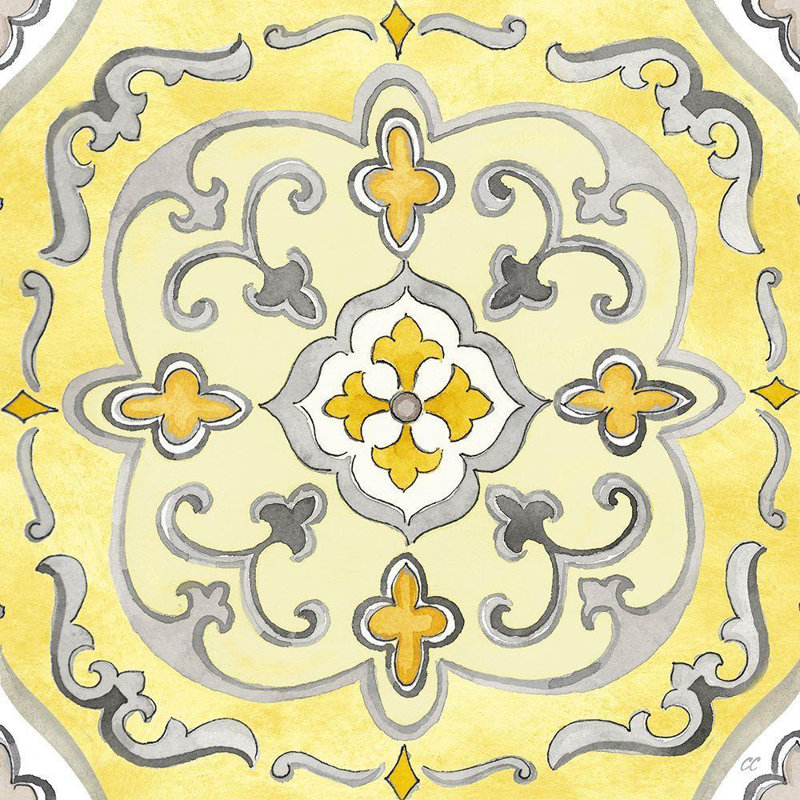 Charlton Home® Coulter, Cynthia Gallery, reproduction d'art sur toile titrée: Joyau médaillon jaune gris II