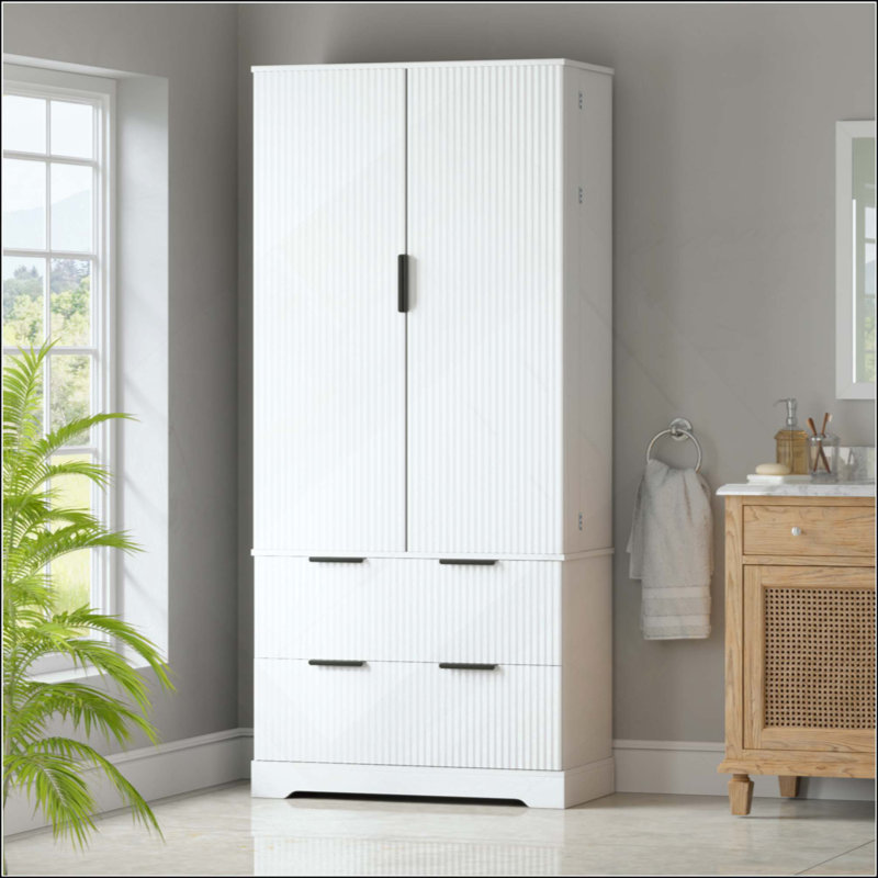 Armoire de cuisine moderne cannelée avec 2 grands tiroirs et 8 étagères à épices, organisateur de rangement autoportant pour salle de bain, salle à manger, bureau, entrée