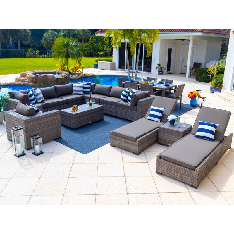 Yussuf Wicker 15 - Person Modular Patio Conversation Set with Cushions, Sunbrella Canvas  Charcoal