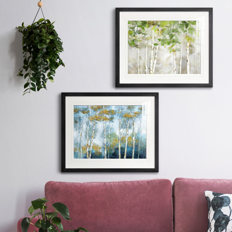 " Forest " 2 - Pieces, Black Framed Paper, White Mat