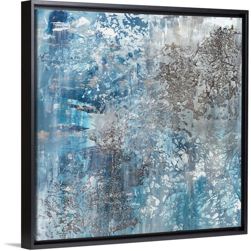«Water and Stone», peinture sur toile, H 37,7 po x l 37,7 po x P 1,75 po, Cadre flottant noir