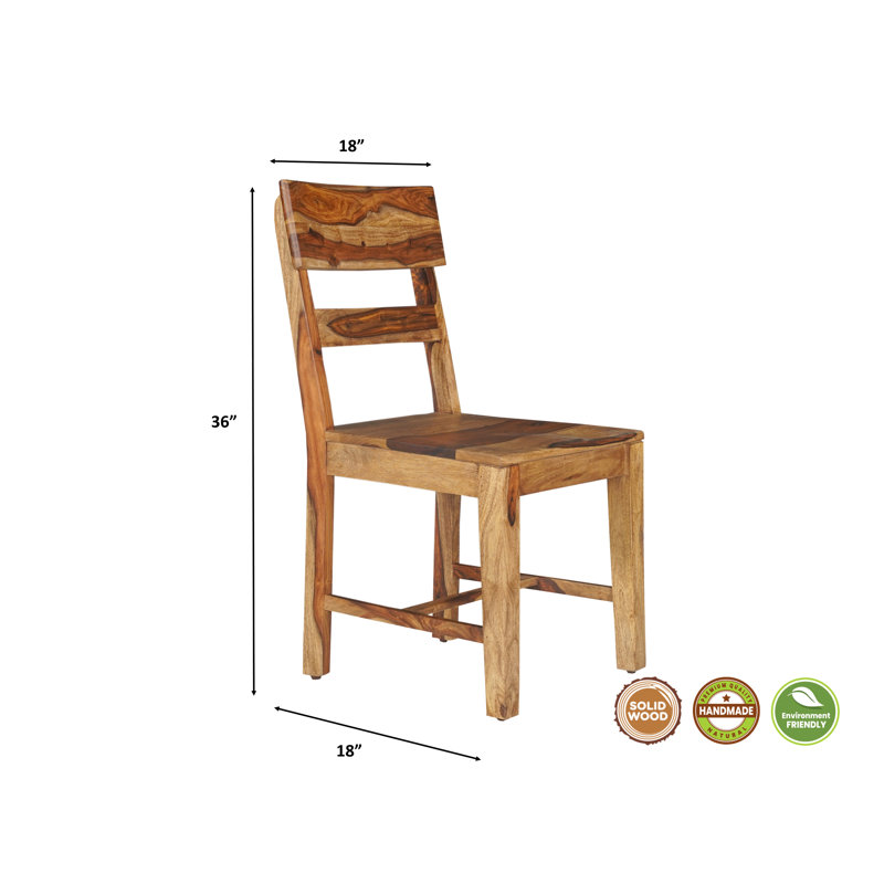 Ensemble de salle à manger 7 pièces en bois massif avec chaises à dossier échelle et table Live Edge, Naturel