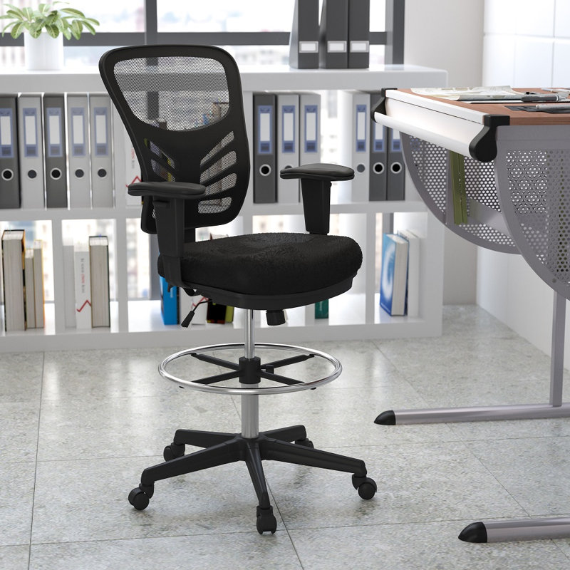  Ergonomic Mesh Drafting Chair, Black, Black