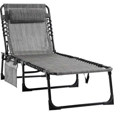 Outsunny Portable Folding Reclining Chaise Lounge Chair With Adjustable Backrest, Removable Pillow, And Side Pocket For Patio, Garden, Beach, And Camping