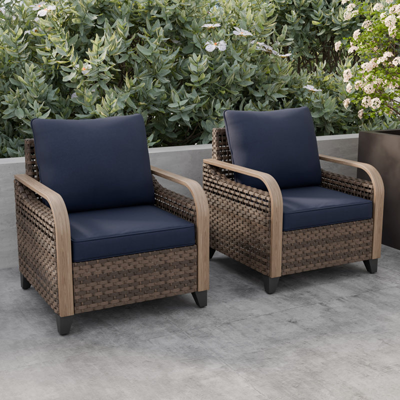 Wicker Outdoor Lounge Chair,Patio Club Chair, Blue