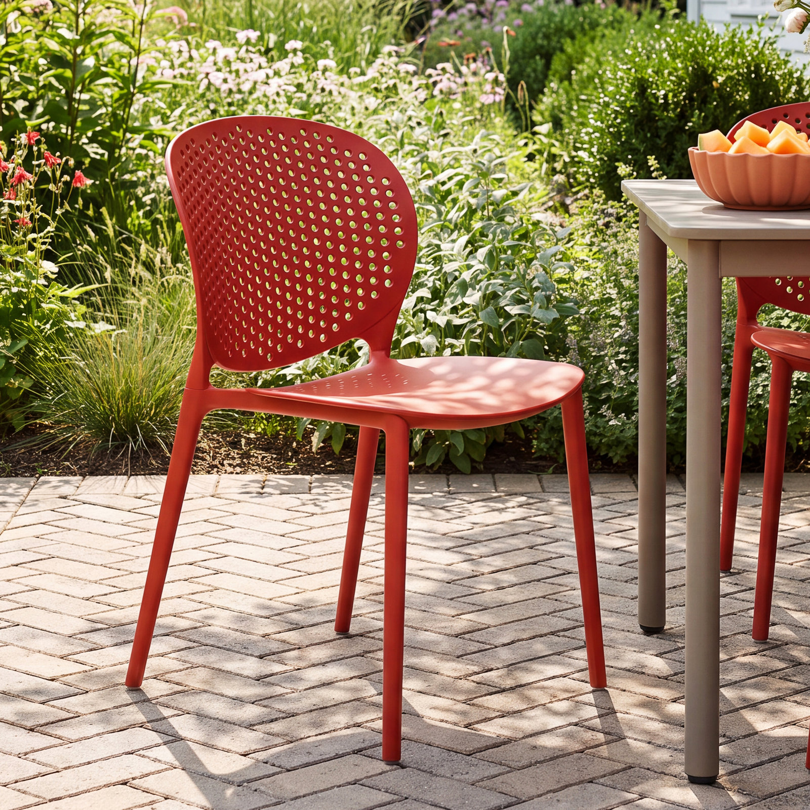 Iben Stackable Patio Side Chair, Dark Orange