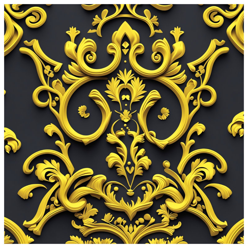 Tapisserie murale ornée de volutes dorées - Décoration murale volutes, 50in H x60in W with 4 Grommets