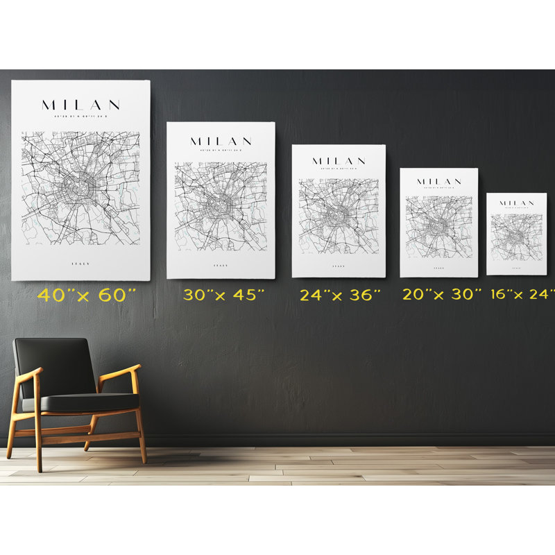 Milan Map Print Italy Canvas Print, 45" H x 30" W