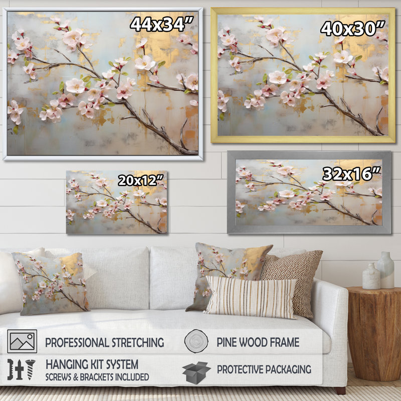 Pommier en fleurs Harmony IV - impression, H 24 po x l 32 po x P 1 po, Cadre flottant noir