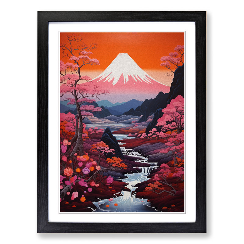 Japanese Mountains Neo-Plasticism No.2 - Single Picture Frame Print on Wood, 46cm H x 34cm W x 2cm D, Black Framed