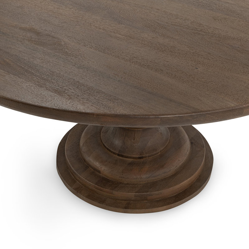 Hera Round Solid Wood Dining Table, Pecan Brown