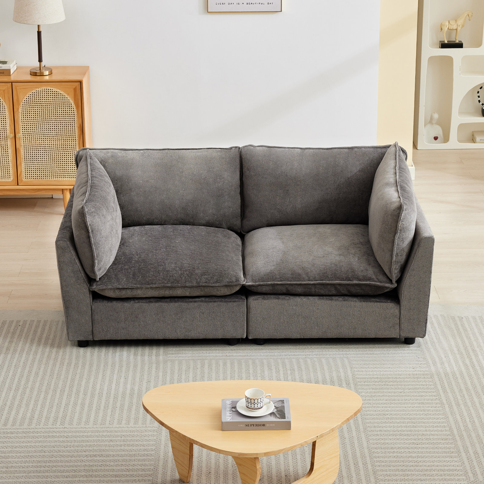 Eagan 75" Modular Loveseat, Dark Gray Chenille