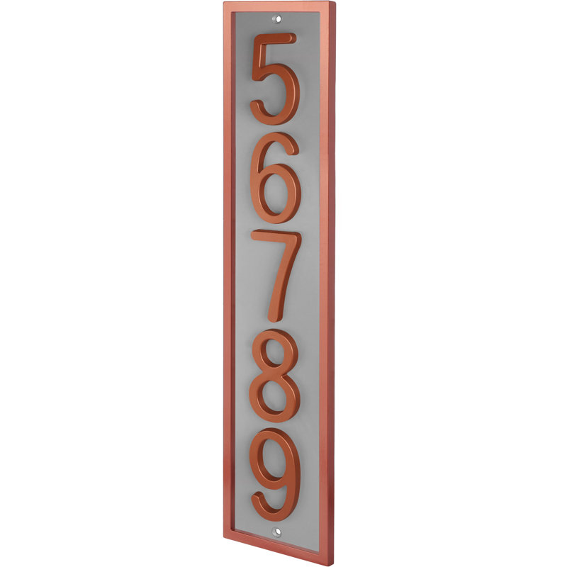 Plaque d'adresse verticale encadrée en aluminium Royal Shade - numéros de maison personnalisés à 3/4 chiffres pour des espaces intérieurs et extérieurs élégants