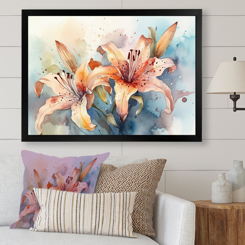 «Orange Lily Symphony I» sur toile, Cadre simple noir, H 12 po x l 20 po x P 1 po