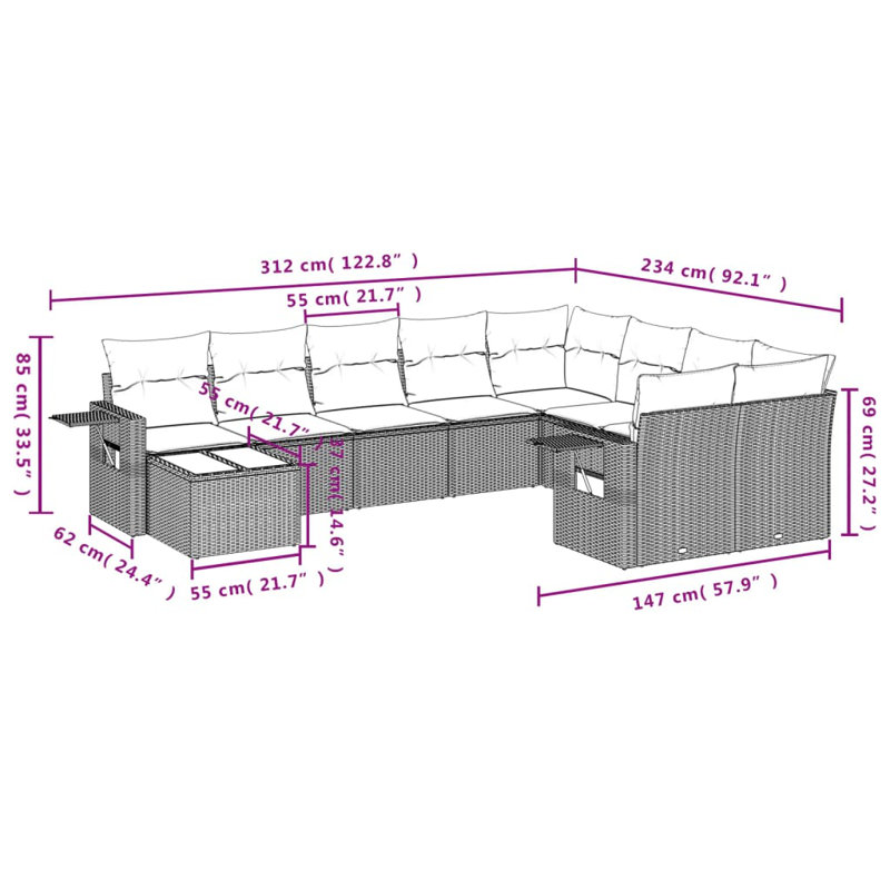 Ensemble de canapé de jardin pliable en rotin PE 10 pièces Vidaxl