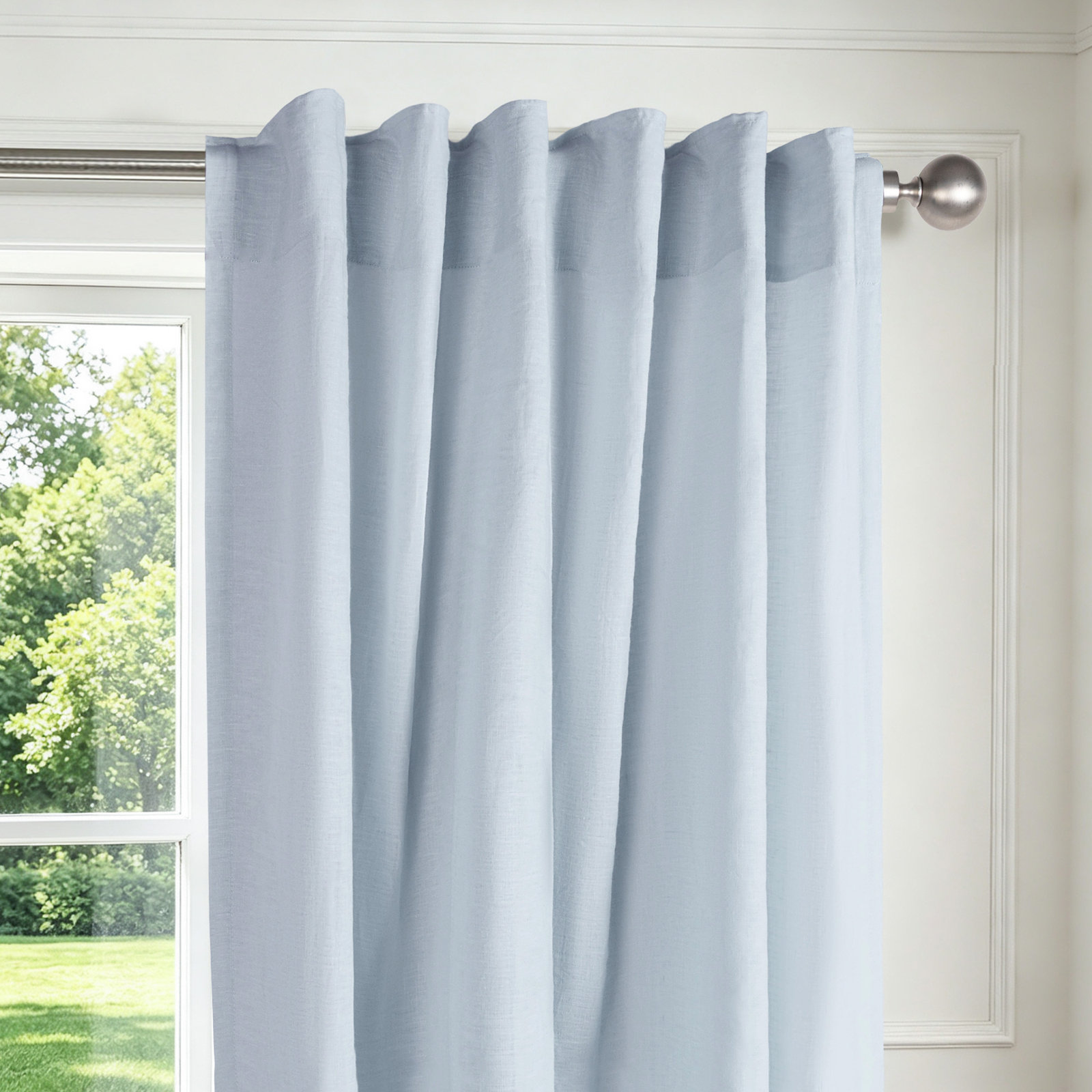 Clara 100% French Linen Semi Sheer Back Tab Curtain Panel, Plein Air, 50" W x 108" L