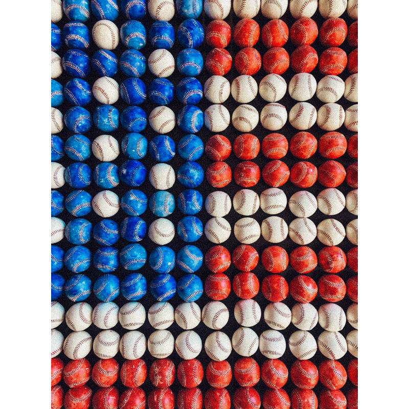 " Baseballs, American Flag, Colors, Red, White, Blue, Rows Of Baseballs ", 24" H x 16" W x 1.5" D
