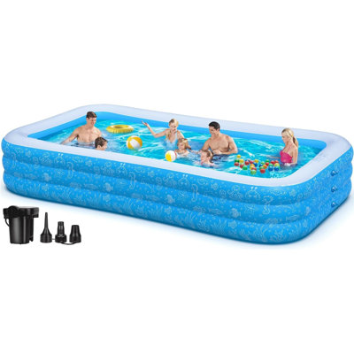 Large Inflatable Pool With Canopy - 145'' X 74'' X 22'' Oversized Thickened Blow Up Pool For Family, Extra Large Swimming Pool With Pump
