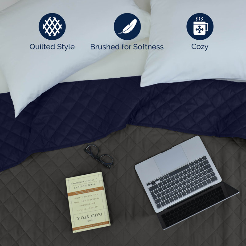 Martex Reversible Coverlet, Graphite / Navy, Full / Queen