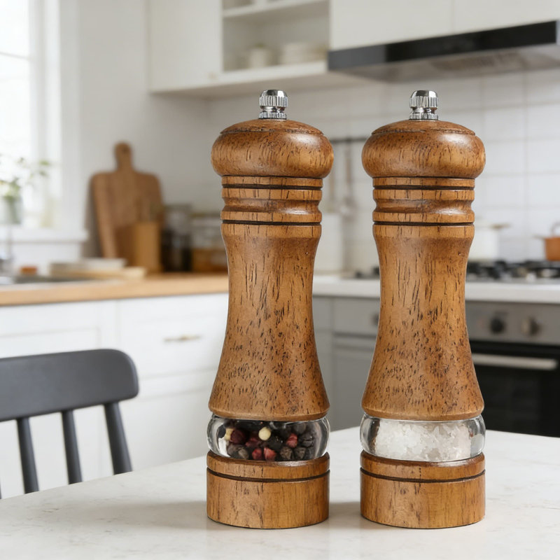 Ensemble manuel de moulins à sel et à poivre à grosseur réglable, moulins à bois rechargeables avec mécanisme de broyage en céramique pour la cuisine, la salle à manger et les cadeaux
