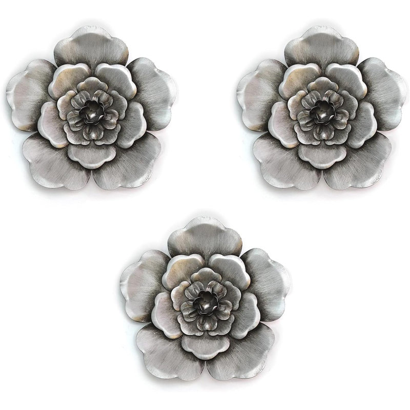 Decor Silver Metal Wall Flowers (Set of 3)