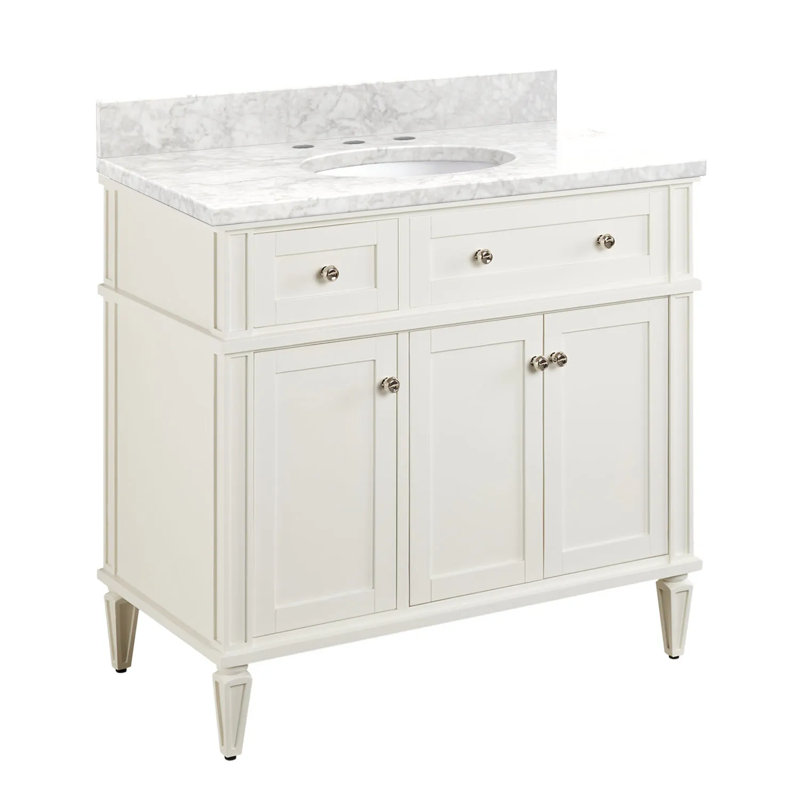 36" Elmdale Single Bathroom Vanity Set with Oval Undermount Sink, Carrara Marble, 8" Widespread