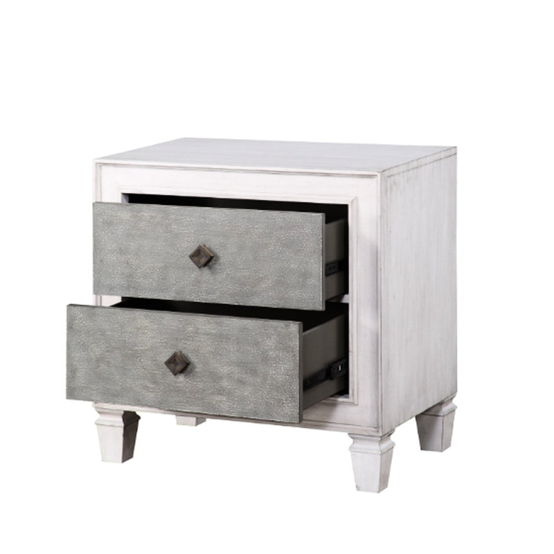 Table de chevet de conception classique en gris et blanc et en bois de peuplier