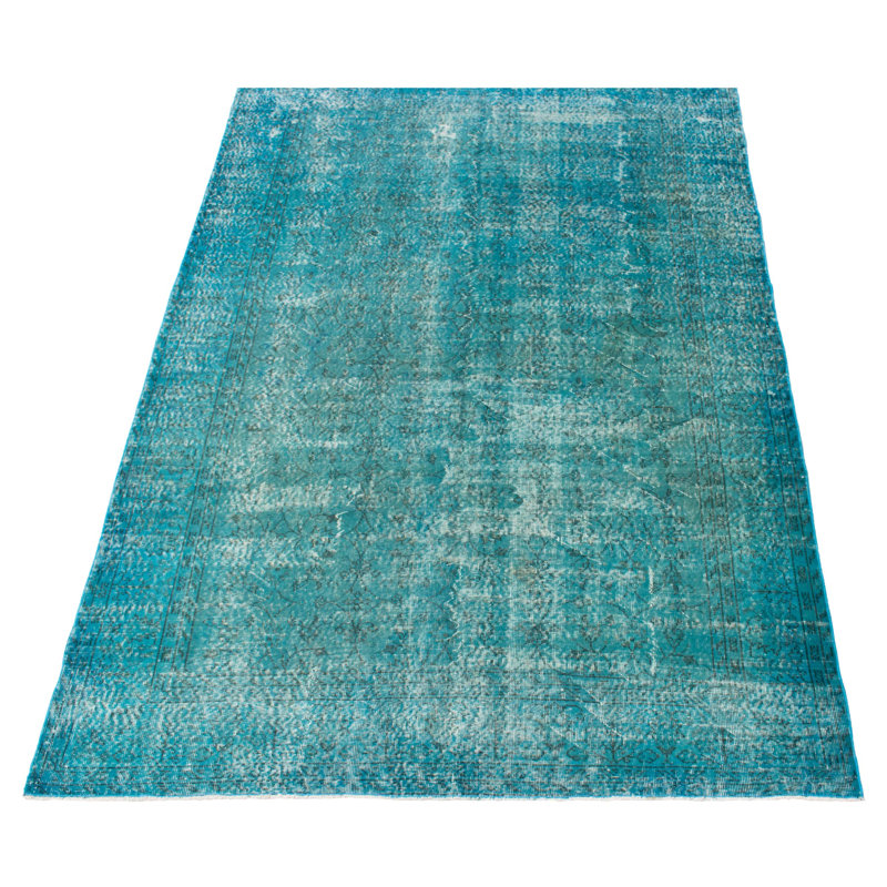 Tapis turquoise en laine noué à la main de conception unique 2000 pi 7 pi 1 po x 10 pi 8 polliemae