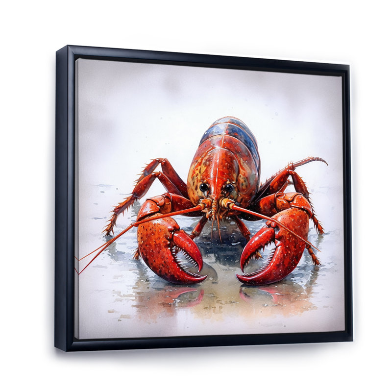 Écrevisse d'eau douce IV sur toile, H 30 po x l 30 po x P 1 po, Cadre flottant noir