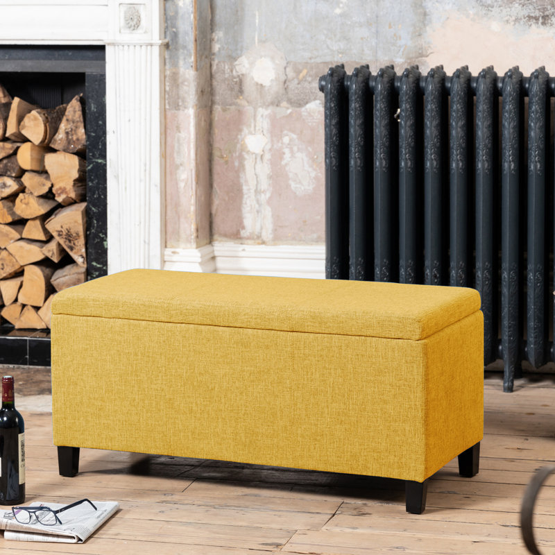 Ahri 98cm Wide Rectangle Solid Colour Standard Ottoman with Storage, Yellow
