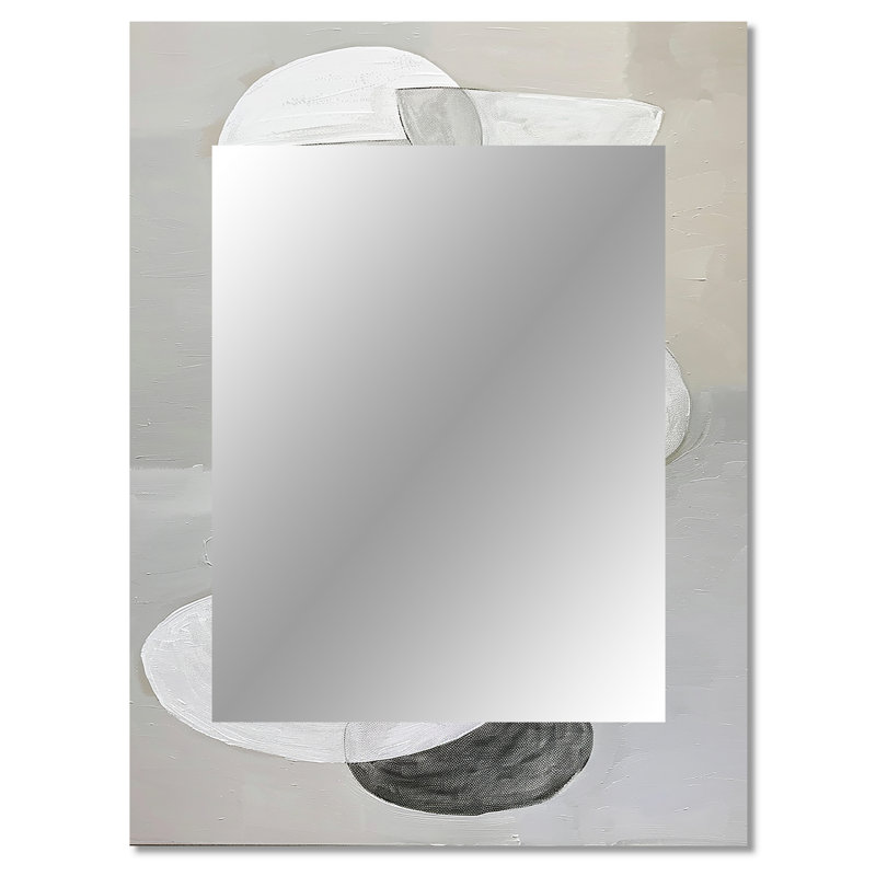Grey Minimalism Simple Shapes Painting I - Abstract Shapes Decorative Mirror, Gray Large Wall Mirror, Printed Metal Art