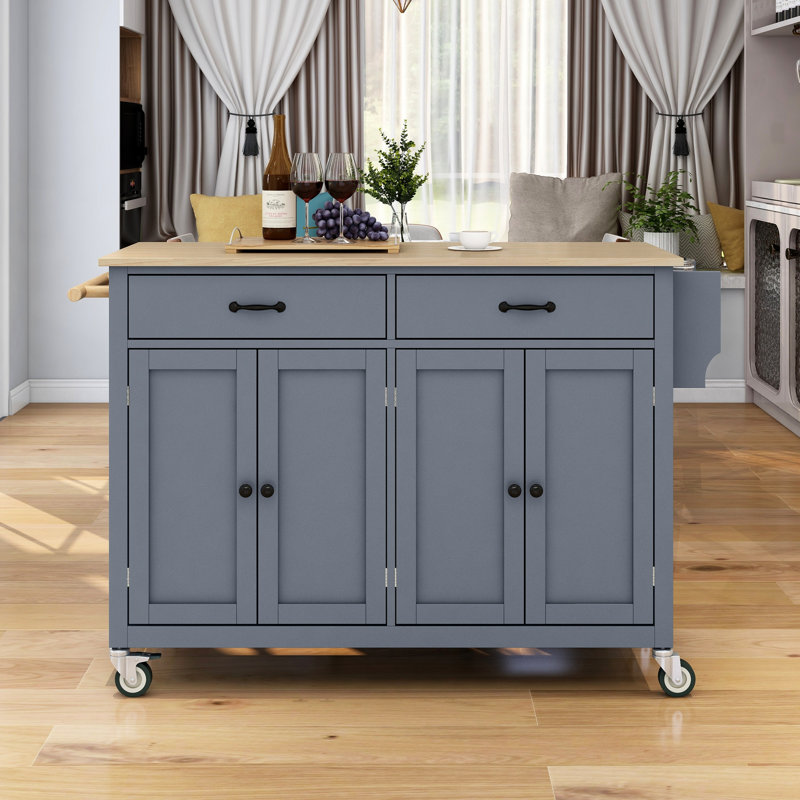 Durable Kitchen Island Cart with Solid Wood Top, Locking Wheels, and Ample Storage for Modern Kitchens