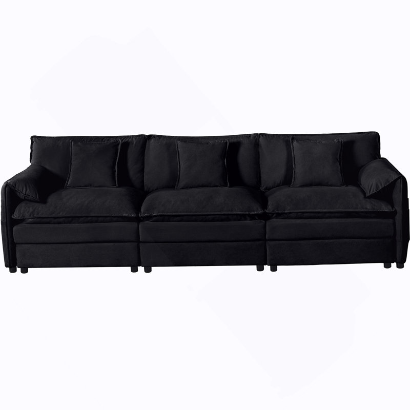 Comfortable Oversized Sectional Sofa with Multiple Functional Features, Black