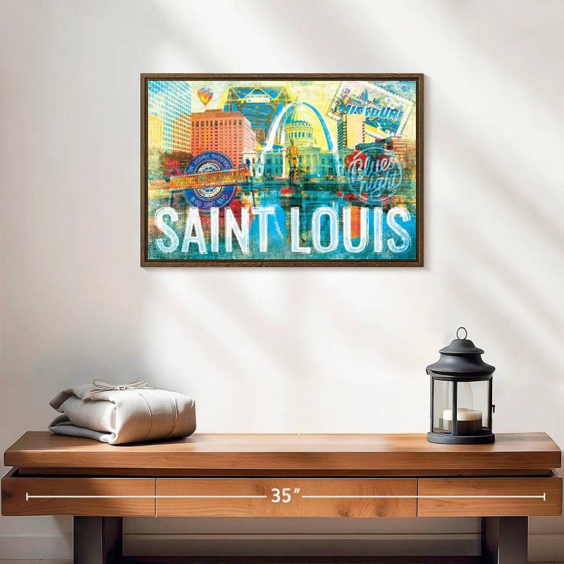 Repères de Saint Louis, 19 po x 13 po, Cadre flottant en noyer