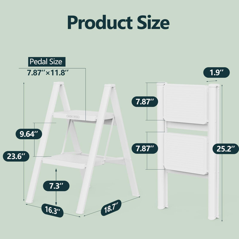Escabeau pliable avec pédales larges, Blanc