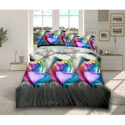 Ching Grey/Blue/Purple Microfibre 180 TC Duvet Cover Set