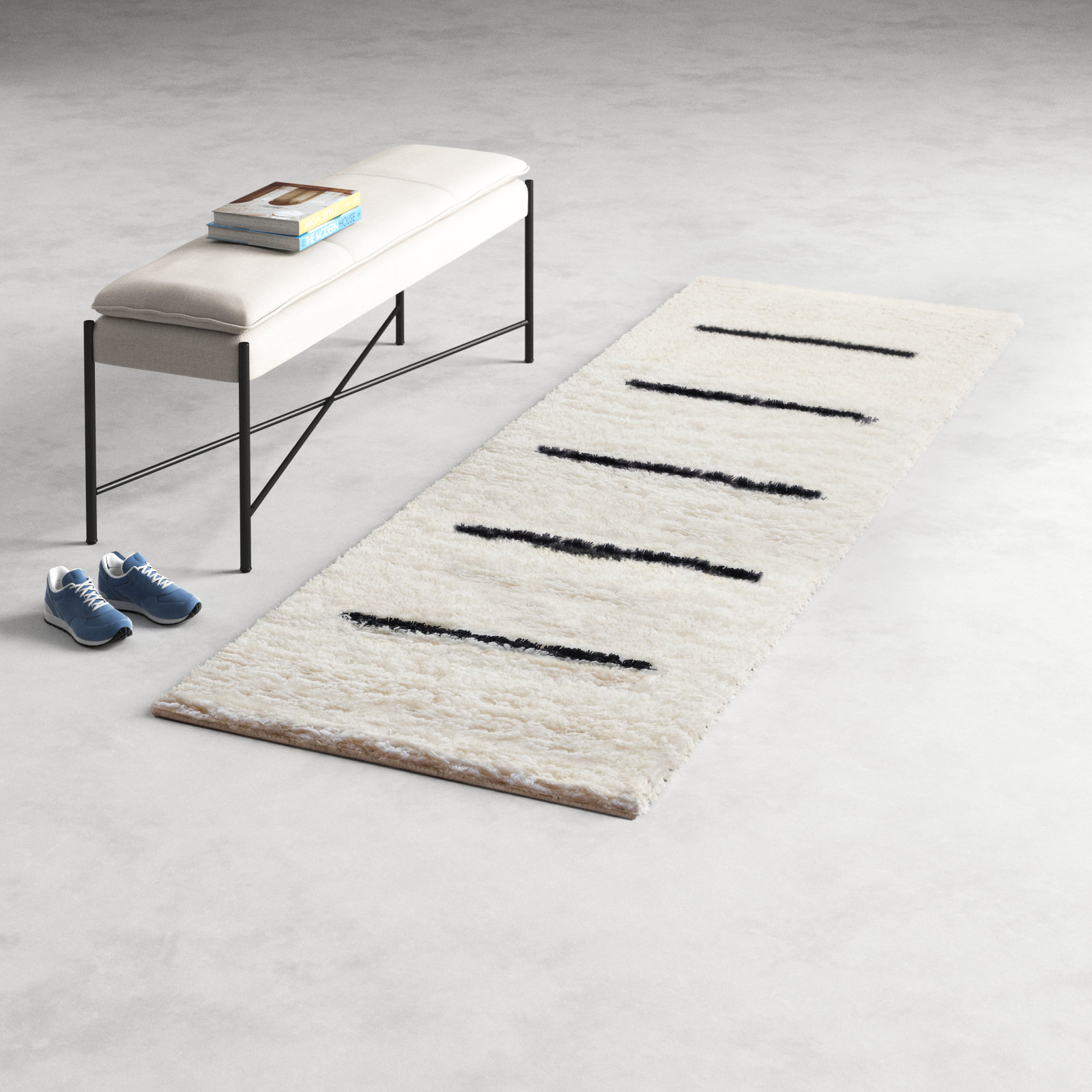 Mayer Striped Hand Knotted Wool Ivory/Black Area Rug, Runner 2'3" x 8'