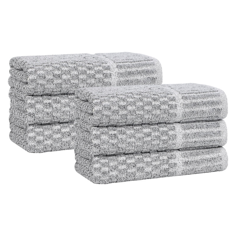 Blue Nile Mills Viscose Cotton Blend Hand Towel Set - Checkered Texture - Quick-Dry, Fade-Resistant, Charcoal