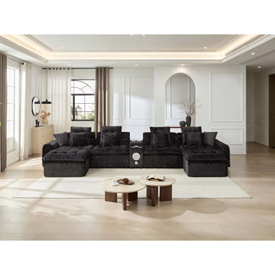 Canapé d'angle en laine d'agneau moelleuse de 454 cm (178,6 po), canapé d'angle modulaire surdimensionné en forme de U avec assise profonde, grand canapé confortable et moelleux avec coussins décoratifs pour le salon