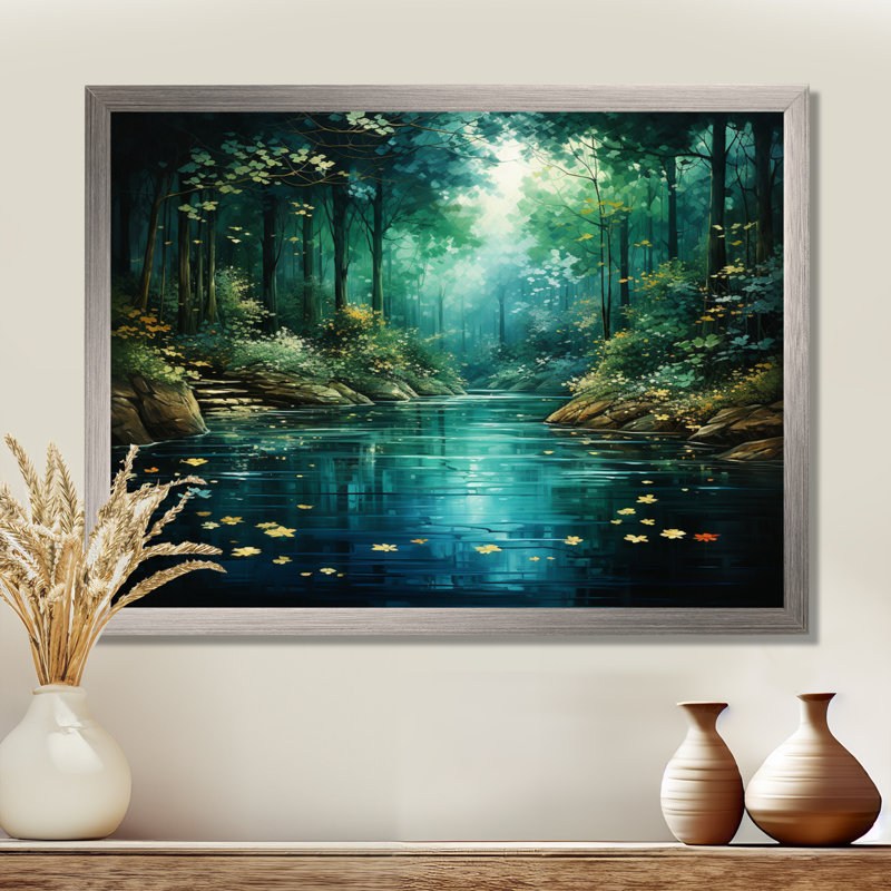 «Forest Emerald Canopy River», art mural sur toile, H 16 po x l 32 po x P 1 po, Cadre naturel flottant